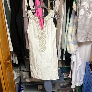 Lilly Pulitzer White Dress with Gold Embroidery